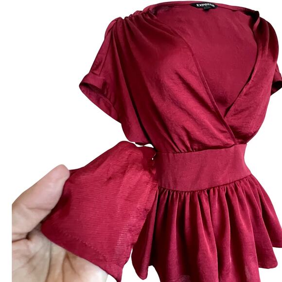 Express Red/Wine Wrap Peplum Top with Waist Tie Size S - Picture 10 of 10